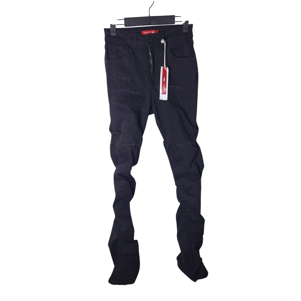 Smoke Rise Jeans Men Sm Black Skinny Distressed Stretch Denim RED‎ Dark Wash Y2K